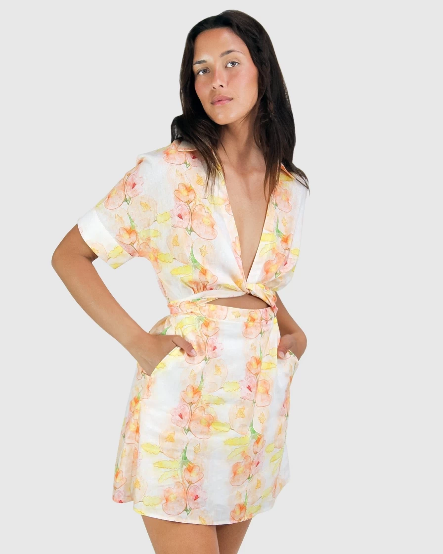Belle & Bloom Women's Floral Bouquet Open Arms Cut Out Dress - Elegant Flowy Summer Dress