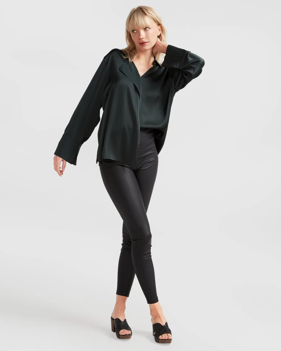 Belle & Bloom Women's Gemini Waterfall Shirt in Dark Green - Flowy Casual Top