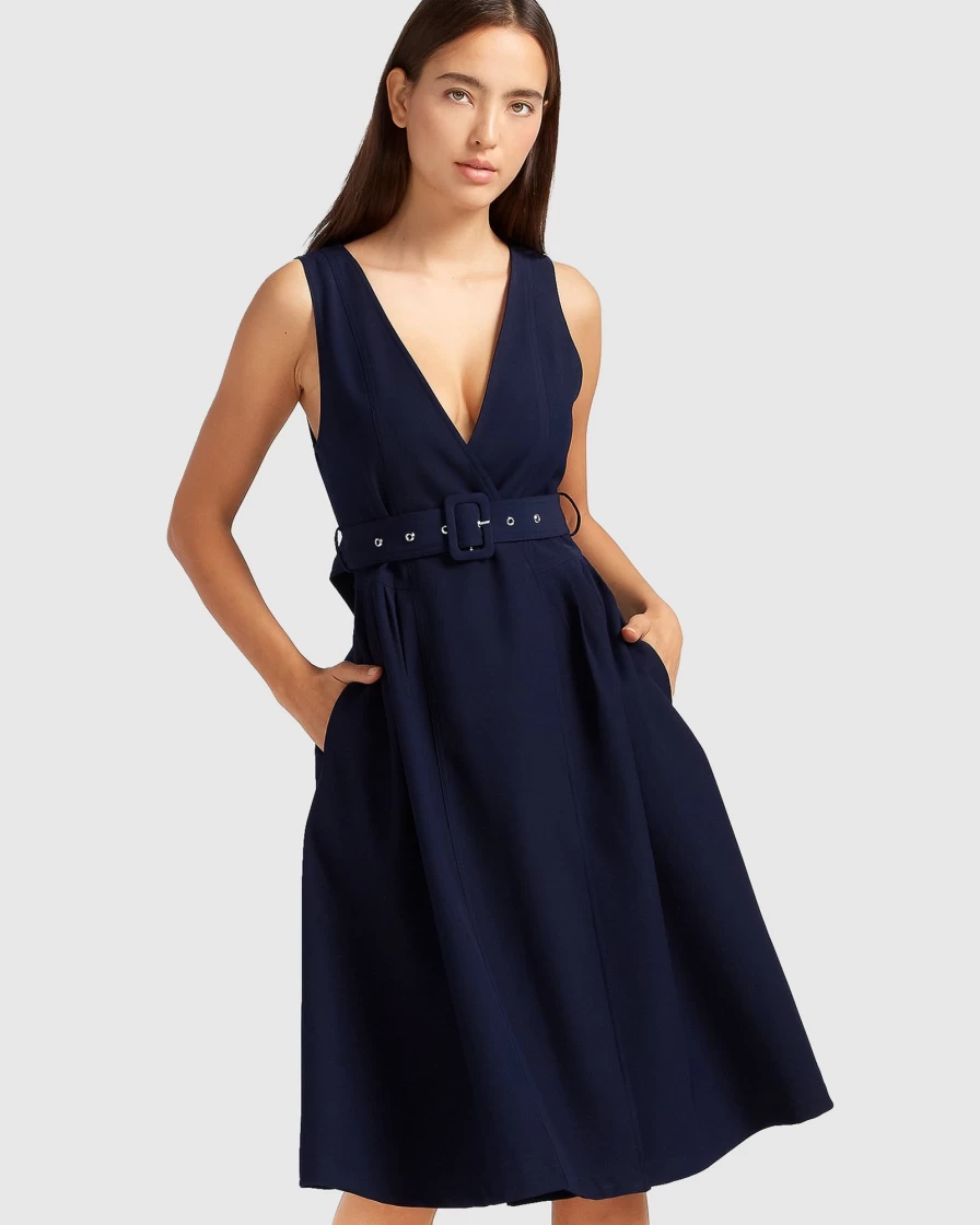 Belle & Bloom Women's Navy Miss Independence Midi Dress - Flowy Summer Casual Style