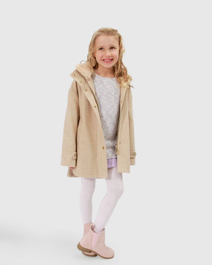 Belle & Bloom Girls' "When I Grow Up" Detachable Hooded Coat - Pale Oat