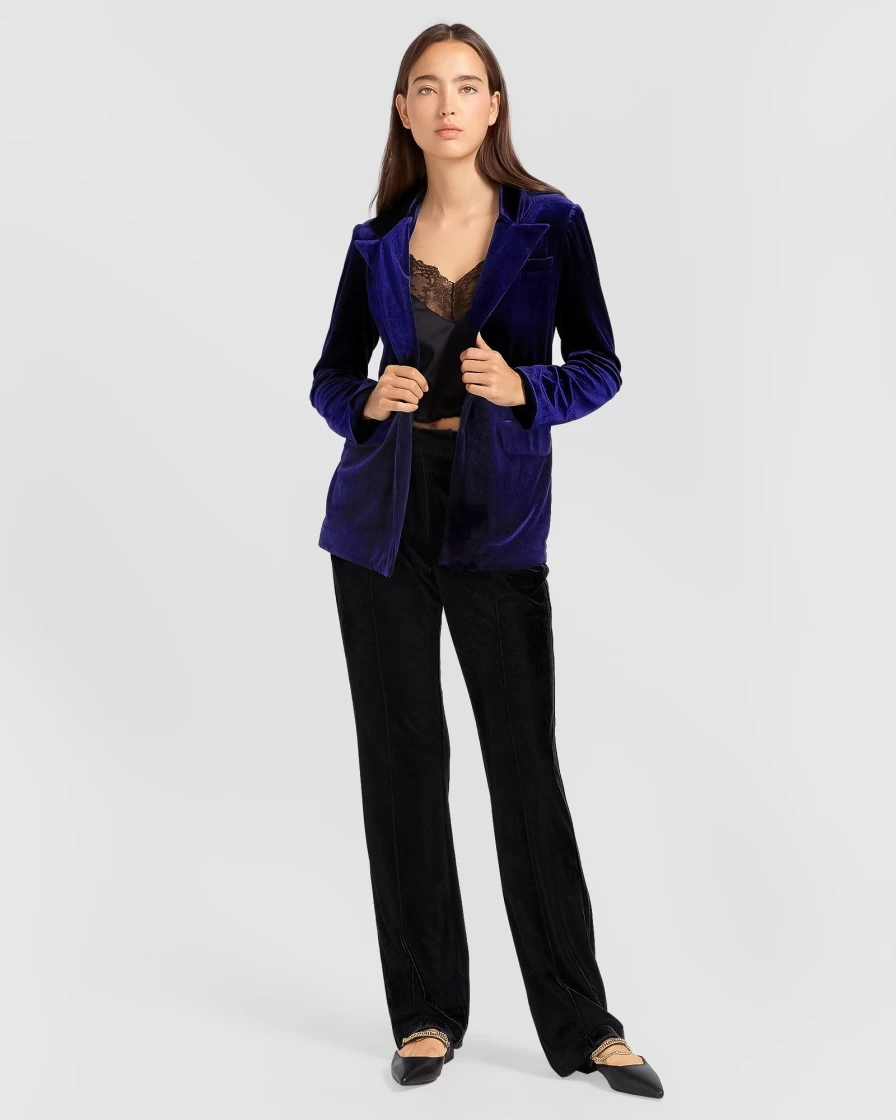 Belle & Bloom Women's Royal Blue Eternity Velvet Blazer - Luxurious Formal Jacket for Elegant Outfits