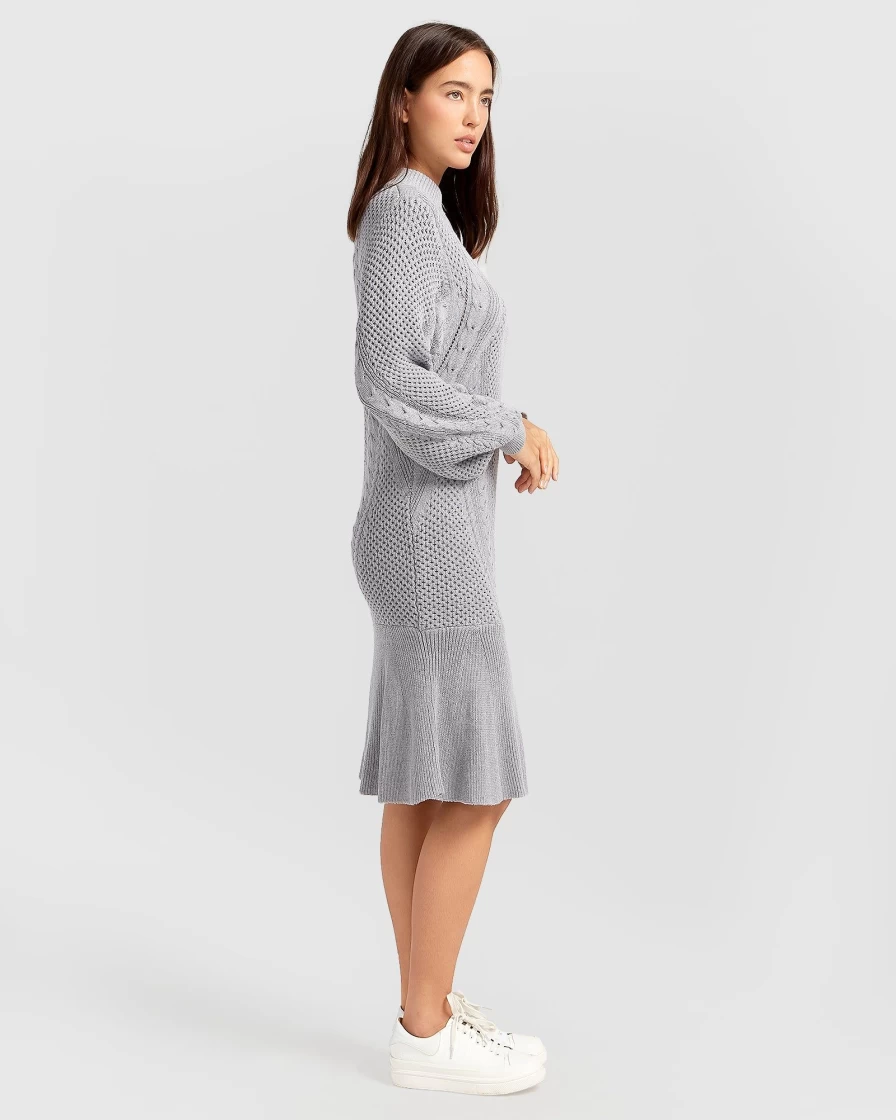 Belle & Bloom Women's Grey Love Letter Knit Dress - Soft Casual Elegant Style