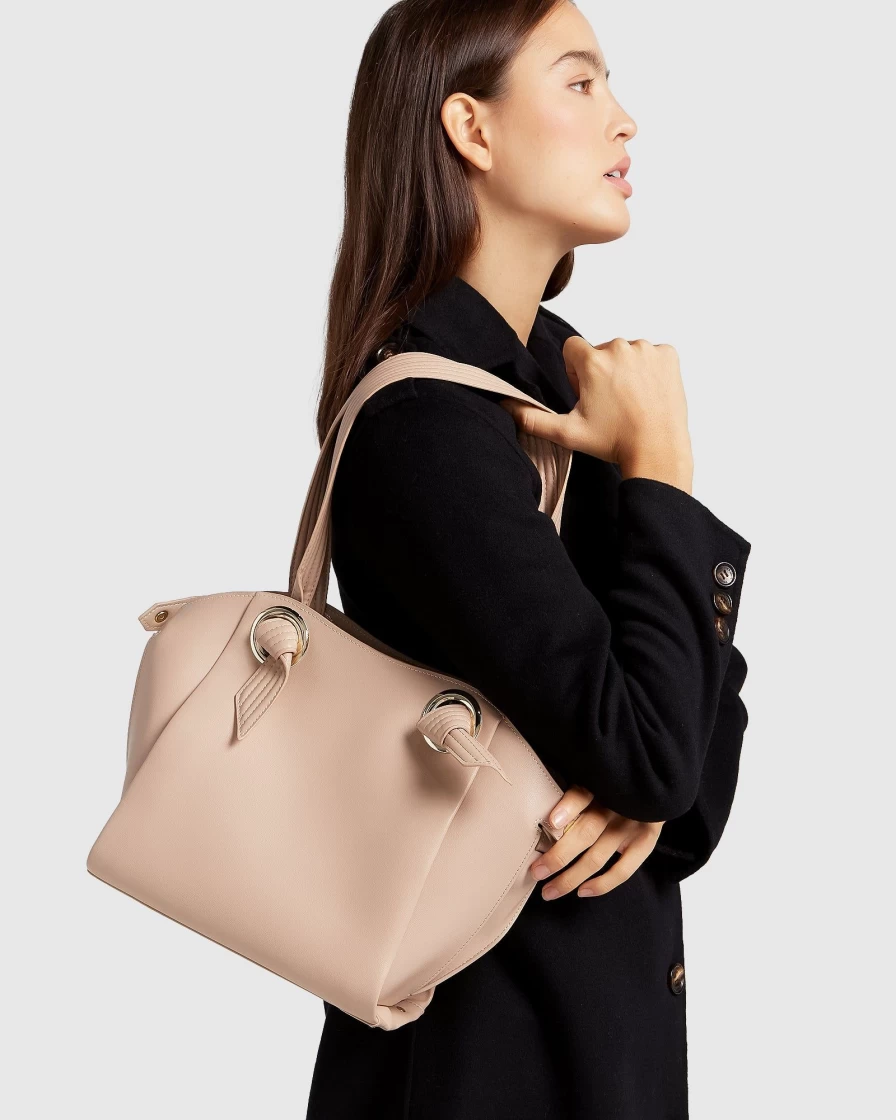 Belle & Bloom Women's Latte Leather Shoulder Bag - Heart of Gold Design