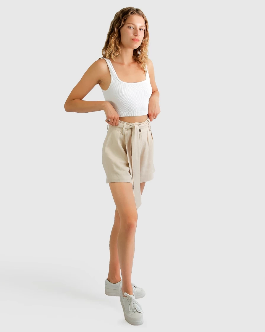 Belle & Bloom Women's Limitless High-Waisted Belted Shorts in Natural - Comfort & Style