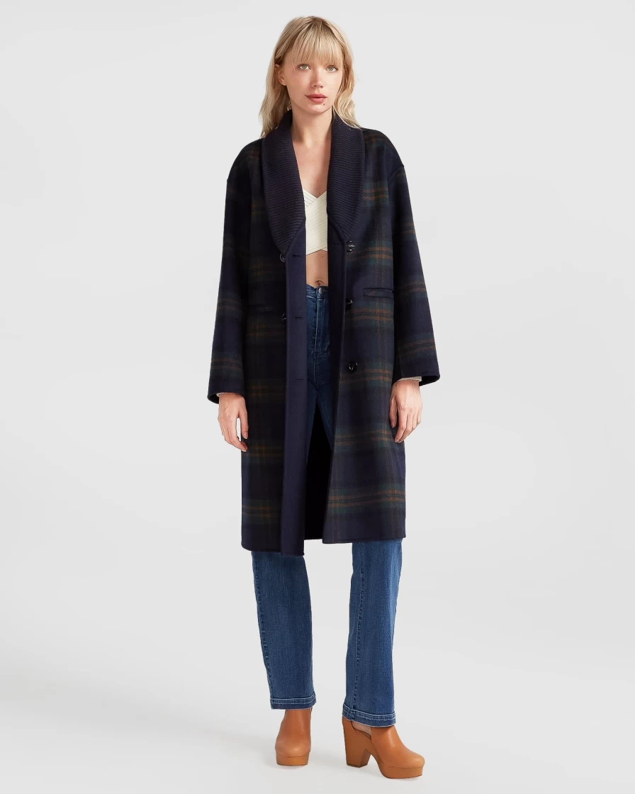 Belle & Bloom Women's French Navy Empire State Collared Coat - Elegant Trench Coat for Women
