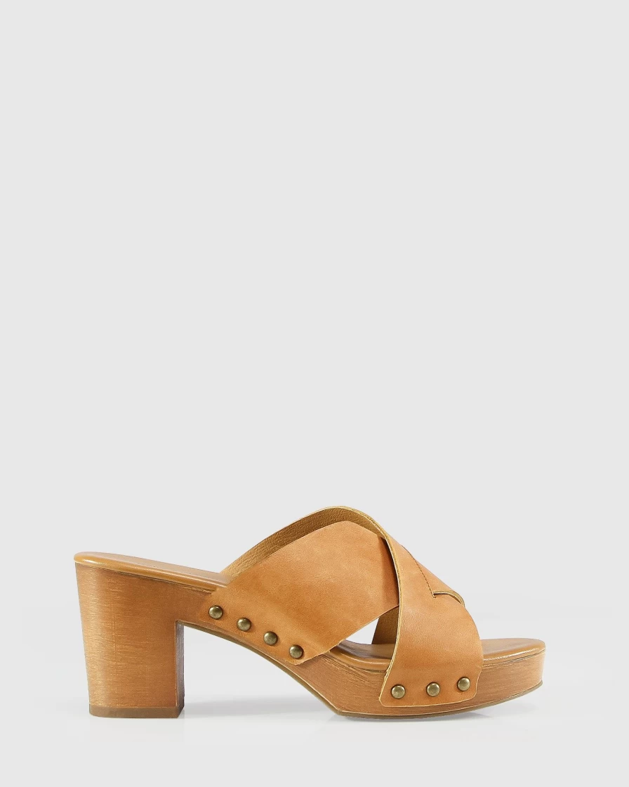 Belle & Bloom Women's Midtown Tan Clog Mules | Comfortable Slip-On Shoes