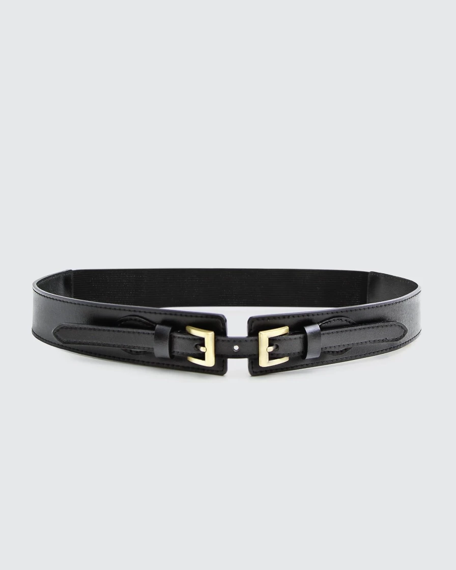 Belle & Bloom Women's Black Leather Waist Belt - Classic London Fog Style