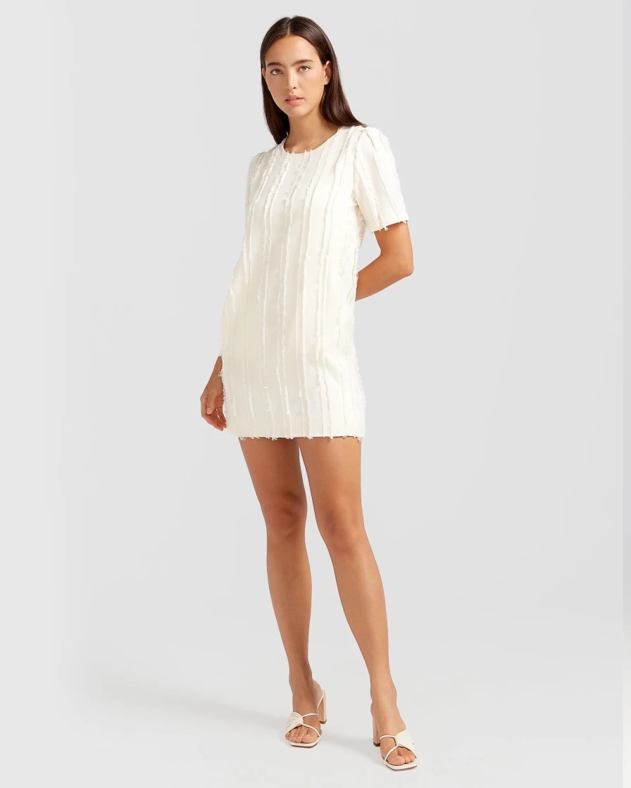 Belle & Bloom Women's Star Child Textured Mini Dress in Off-White - Elegant Boho Style