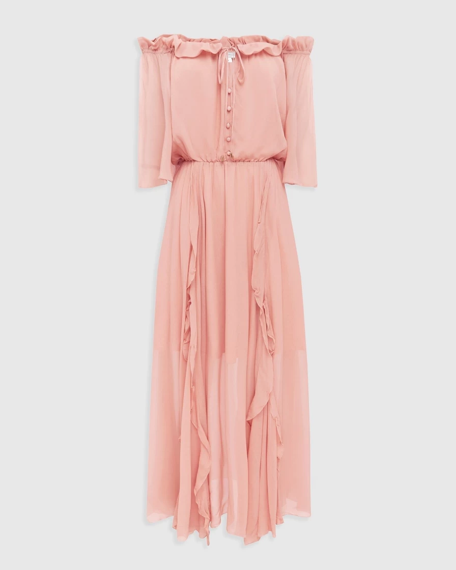 Belle & Bloom Women's Amour Amour Ruffled Midi Dress in Desert Rose - Floral Feminine Style Final Sale